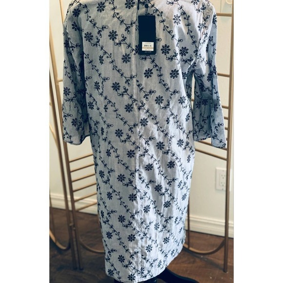 JONES Monochromatic Floral Hi-Low Dress Bell Sleeve Gray Black Size 12 NWT - Picture 8 of 11